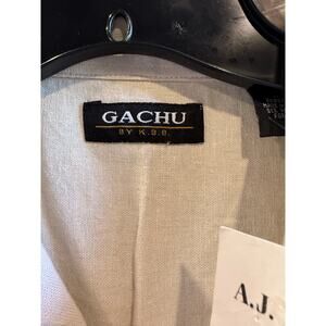 Gachu by KBB, Tan/ Natural Linen Button Up, Short Sleeve, Men Size XL